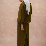 The Classic Pleated Linen Skirt in Olive