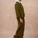 The Classic Pleated Linen Skirt in Olive