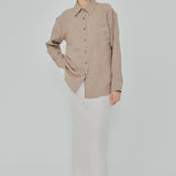 Statement Button-Back Linen Shirt in Brown Gingham