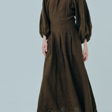Solstice Linen Dress in Dark Khaki