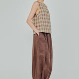 Midtown Linen Top in Brown Gingham