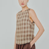 Midtown Linen Top in Brown Gingham