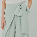 Modern Wrap Linen Trousers in Mint