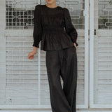Sweetheart Linen Blouse in Black