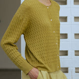 Iris Cable-Knit Cardigan in Chartreuse