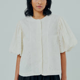Galleria Broderie Bubble Blouse in Cream