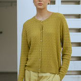 Iris Cable-Knit Cardigan in Chartreuse