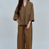 Sculptor Poplin Shirt in Brown Stripe