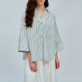 Sculptor Poplin Shirt in White Stripe
