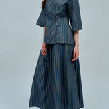 Canvas Skirt in Steel Blue Stripe