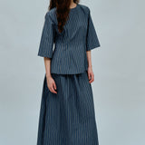 Canvas Waisted Top in Steel Blue Stripe