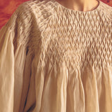 Clio Hand-Stitched Honeycomb Blouse in Ecru