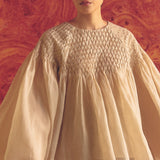Clio Hand-Stitched Honeycomb Blouse in Ecru