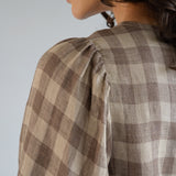 Big Day Linen Blouse in Brown Gingham