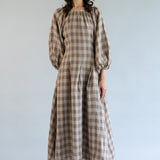 Solstice Linen Dress in Brown Gingham