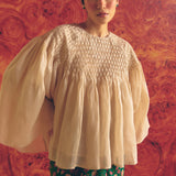 Clio Hand-Stitched Honeycomb Blouse in Ecru