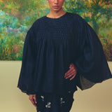 Clio Hand-Stitched Honeycomb Blouse in Midnight