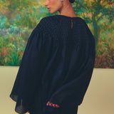 Clio Hand-Stitched Honeycomb Blouse in Midnight