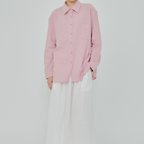 Statement Button-Back Linen Shirt in Powder Pink