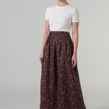 The Floral Ramie Skirt in Burgundy