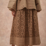 Alice Eyelet Midi Skirt in Biscuit