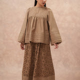 Alice Eyelet Midi Skirt in Biscuit