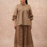 Alice Eyelet Midi Skirt in Biscuit