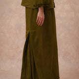 The Classic Pleated Linen Skirt in Olive