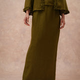The Classic Pleated Linen Skirt in Olive