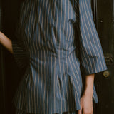 Canvas Waisted Top in Steel Blue Stripe