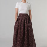 The Floral Ramie Skirt in Burgundy