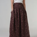 The Floral Ramie Skirt in Burgundy