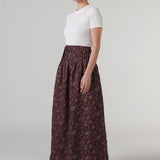 The Floral Ramie Skirt in Burgundy