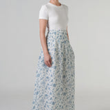 The Floral Ramie Skirt in White