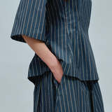 Canvas Skirt in Steel Blue Stripe