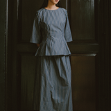 Canvas Waisted Top in Steel Blue Stripe