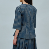 Canvas Waisted Top in Steel Blue Stripe