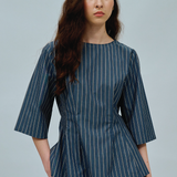 Canvas Waisted Top in Steel Blue Stripe