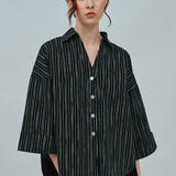 Sculptor Poplin Shirt in Black Stripe