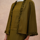 The Classic Pleated Linen Skirt in Olive