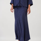 Victoria Jacquard Bias Skirt in Navy