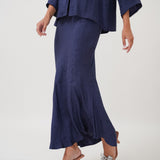 Victoria Jacquard Bias Skirt in Navy