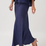 Victoria Jacquard Bias Skirt in Navy