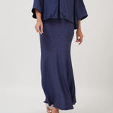 Victoria Jacquard Bias Skirt in Navy