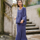Victoria Jacquard Bias Skirt in Navy