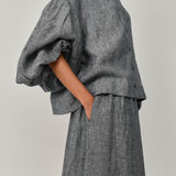 Studio Pleated Linen Skirt in Heather Grey