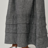 Studio Pleated Linen Skirt in Heather Grey