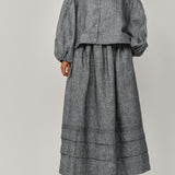 Studio Pleated Linen Skirt in Heather Grey