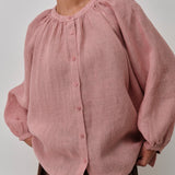 Lake Long Sleeve Linen Shirt in Strawberry Shortbread