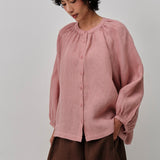 Lake Long Sleeve Linen Shirt in Strawberry Shortbread